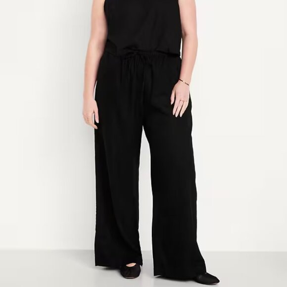 NWT XL Black Old Navy High-Waisted Linen-Blend Super Wide-Leg Pant - Picture 1 of 8